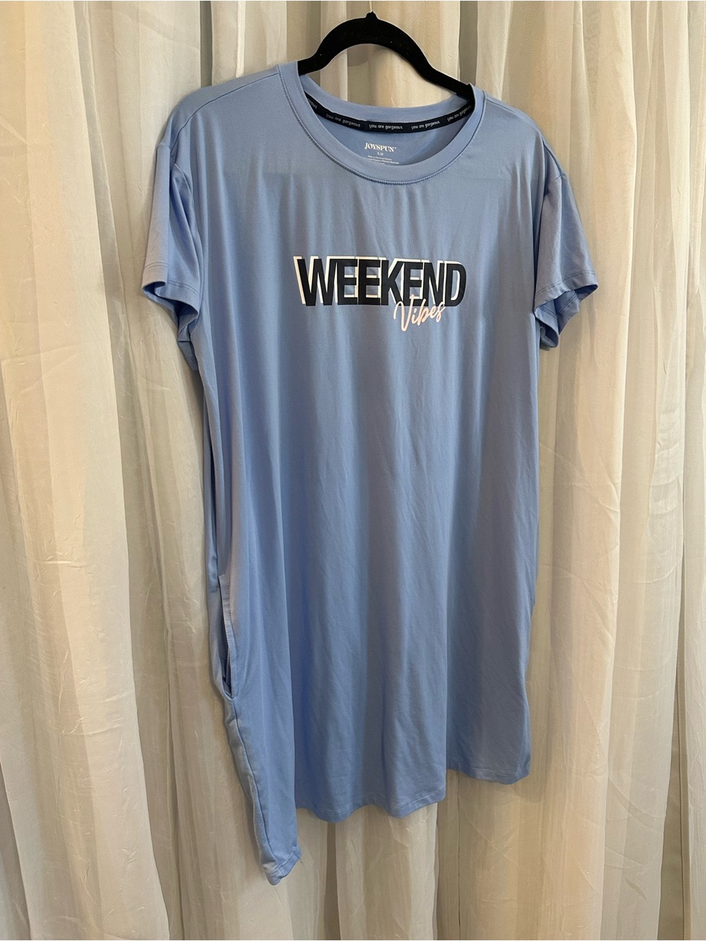 JoySpun Weekend Vibes Relaxed Crew Neck sleep shirt/dress— Light Blue